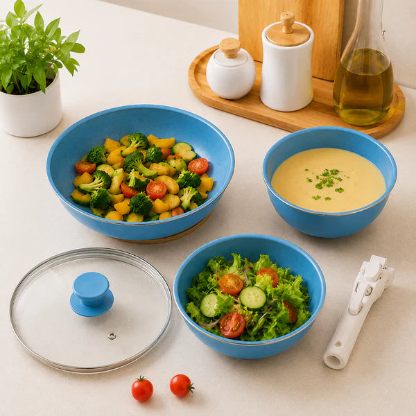 Pathra Premium Non-Stick Cookware Set with Detachable Handle & Glass Lid