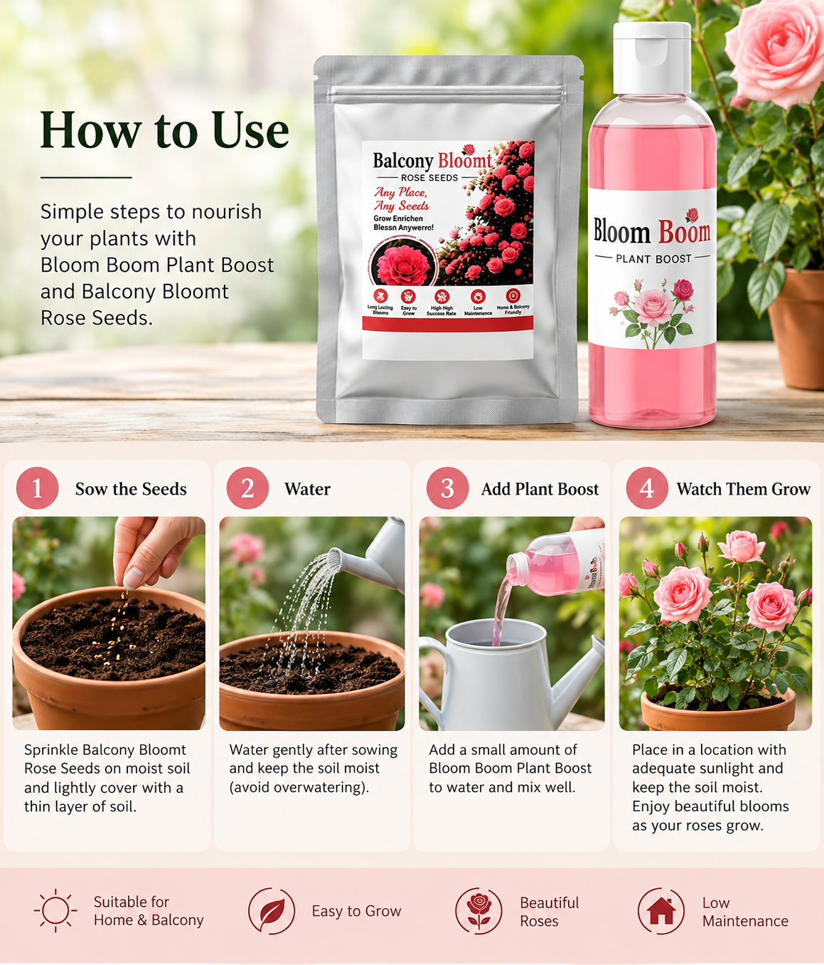 AI Balcony Bloom Rose Seeds and Plant booster Pack Of 1