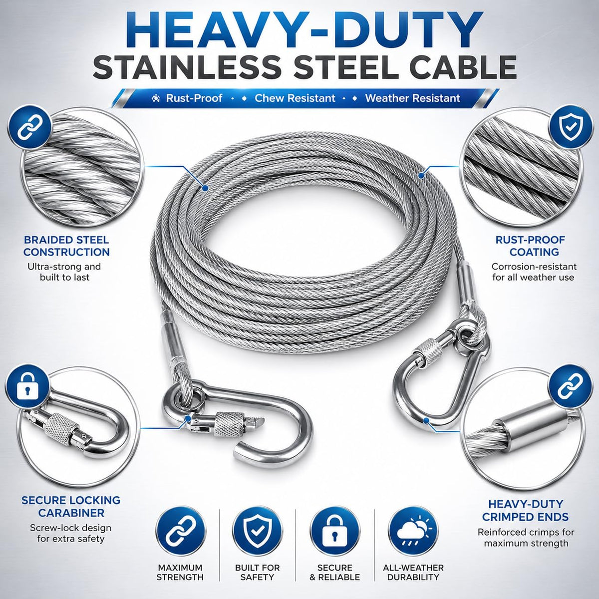 Stainless Steel Heavy Duty Clothes Drying Rope 5meter with Hooks