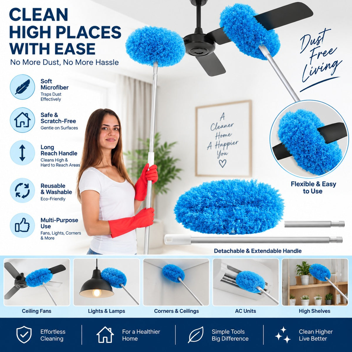 Ceiling Fan Cleaner Brush with Extendable Pole (Assorted Color)