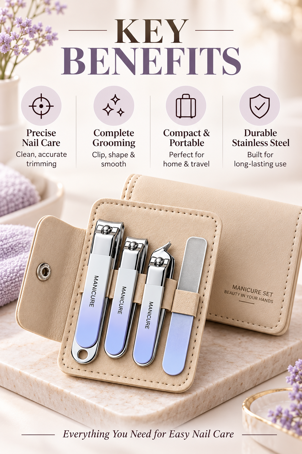 Manicure Set 4pcs Pouch Portable Nail Clippers
