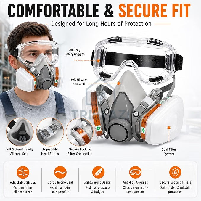 Gas Mask Respirator with Safety Goggle