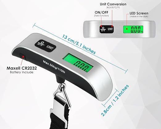 Portable Digital Luggage Scales for Travel with Backlit LCD pack of 2